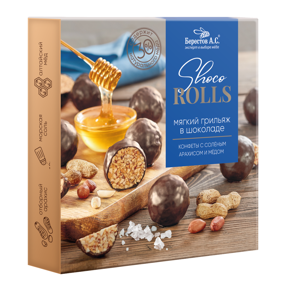  Берестов Shoco Rolls конфеты с арахисом, солью и медом, 135г   в Твери