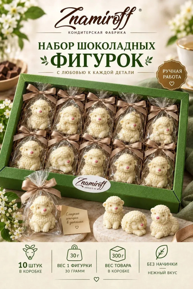  Фигурный шоколад Овечки из белого шоколада(10шт по 30г) в Твери