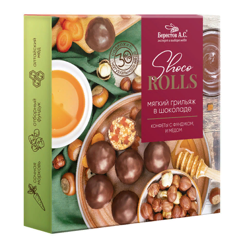 №2 Берестов Shoco Rolls конфеты с фундуком, цукатами моркови  и медом 135г  в Твери