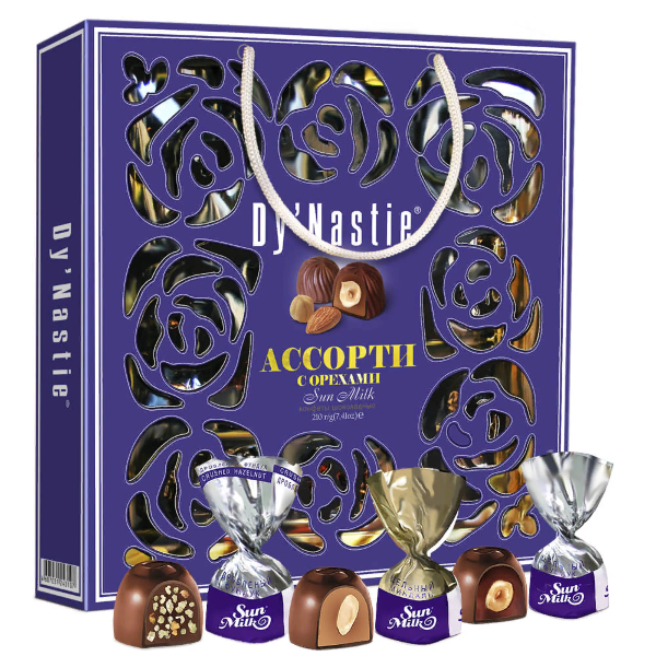 №3 Династия Сумка Конфеты "Ассорти с орехами", 210г     в Твери